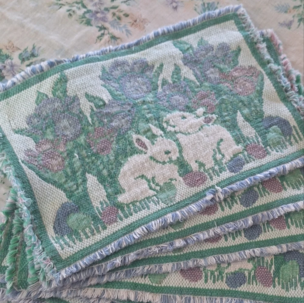 Charming Bunny and Floral Tapestry Placemats